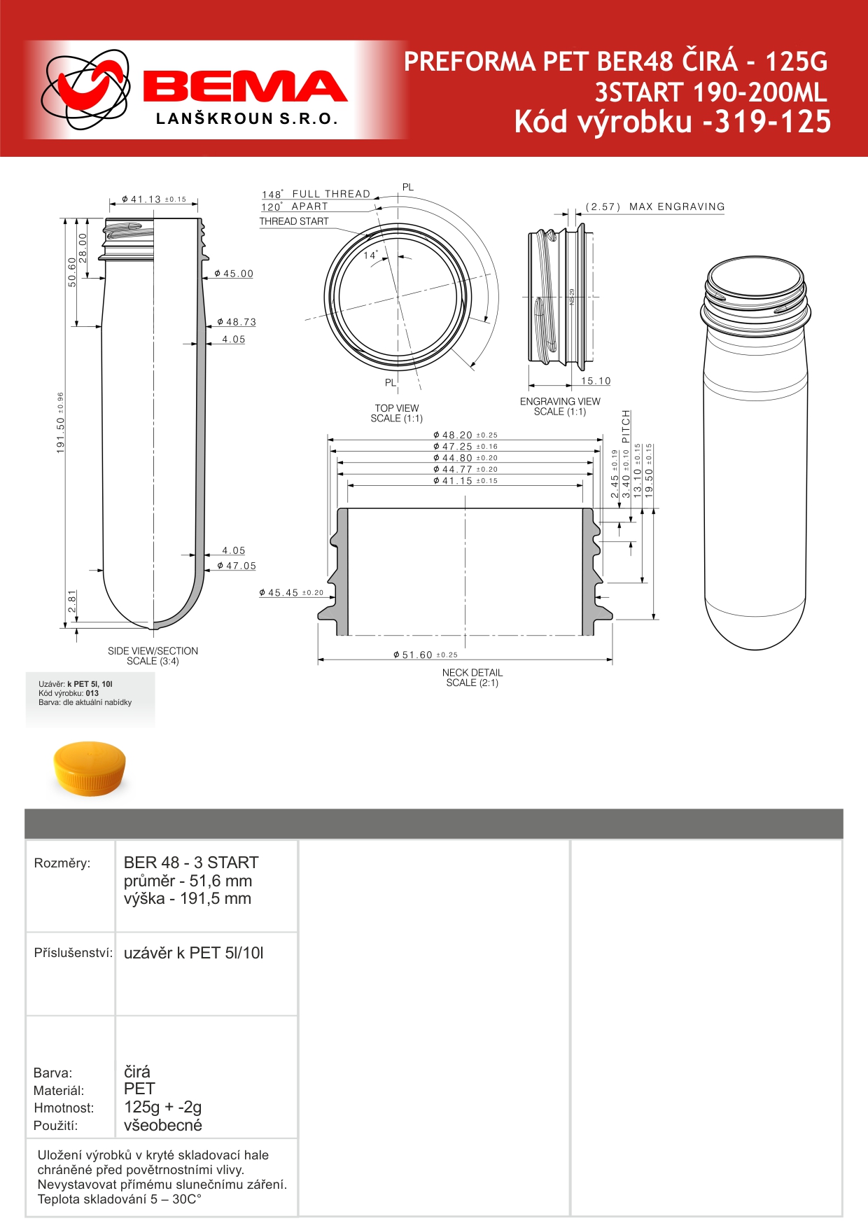 Preforma BER48 3start 125g -28-6-2023